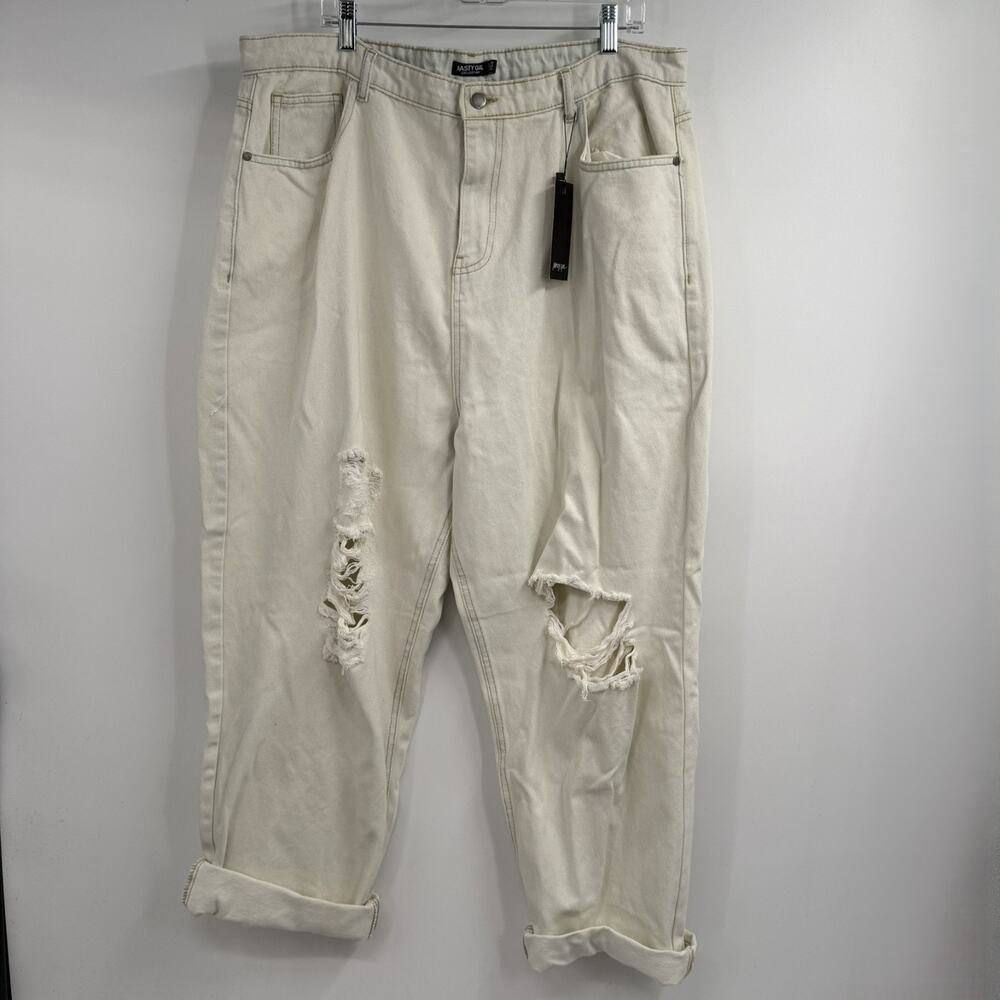 NWT Nasty Gal Because I Shred So Distressed Jeans Plus US 22 Bleach Wash Ripped